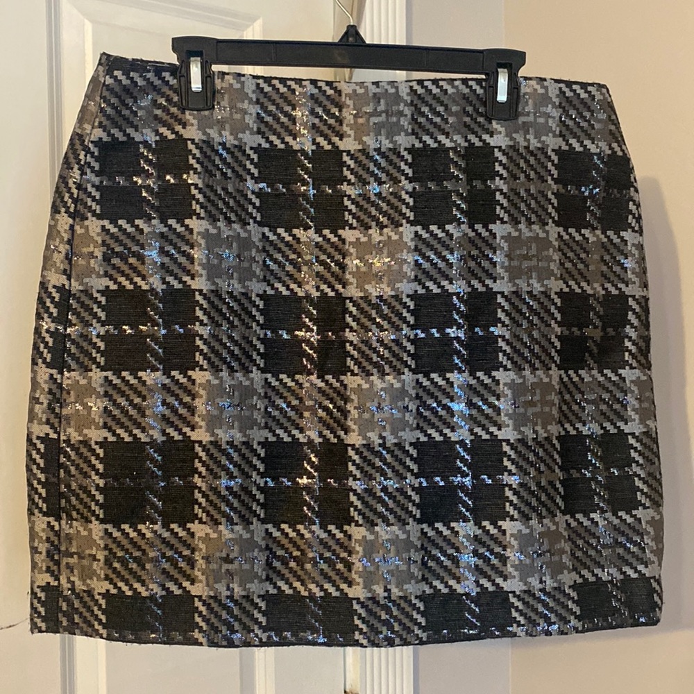 Black and silver plaid skirt - LOFT